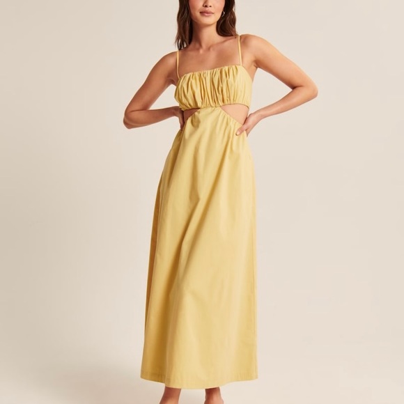 A&F Yellow Bubble Top Midi Cut Out Poplin Dress - Picture 1 of 9